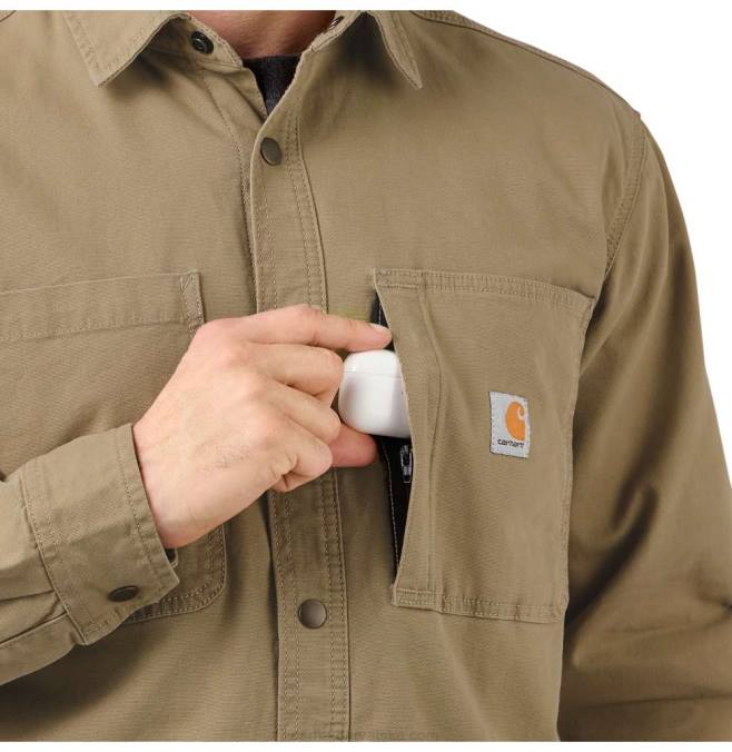robusna, fleksibilna, opuštena, platnena košulja s prednjim kopčanjem s podstavom od flisa jac muškarci Carhartt crno 8PP428