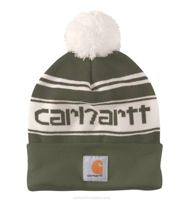 pletena pom-pom kapa s logotipom s manšetama muškarci Carhartt arborvitae 8PP4101