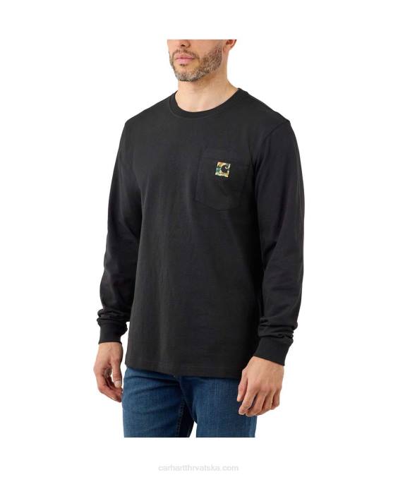 opuštenog kroja teška majica dugih rukava s džepnim kamuflažnim c grafičkim motivima muškarci Carhartt crno 8PP4129