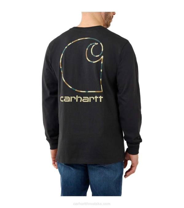 opuštenog kroja teška majica dugih rukava s džepnim kamuflažnim c grafičkim motivima muškarci Carhartt crno 8PP4129
