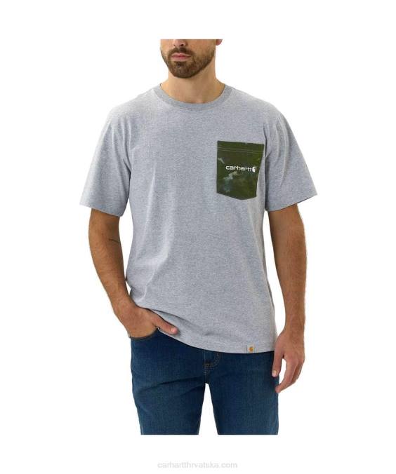 opuštenog kroja teška majica kratkih rukava s kamuflažnim džepovima muškarci Carhartt vrijesak siv 8PP4135