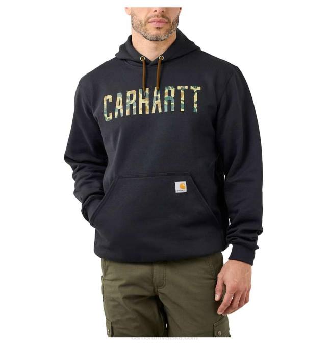 široka majica srednje težine s kamuflažnim logotipom muškarci Carhartt crno 8PP446