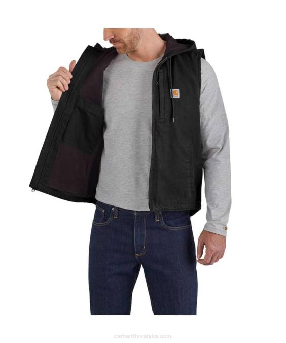 opuštenog kroja prsluk s kapuljačom s podstavom od pačjeg flisa muškarci Carhartt crno 8PP4106