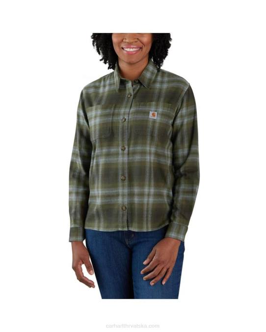 robusna flex široka karirana košulja srednje težine od flanela dugih rukava žene Carhartt bosiljak 8PP4249