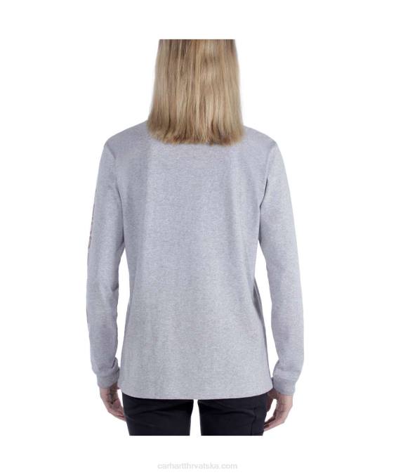 široka teška majica dugih rukava s logom i grafičkim rukavima žene Carhartt pepeljasta ruža 8PP4230