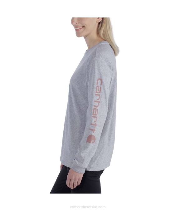široka teška majica dugih rukava s logom i grafičkim rukavima žene Carhartt pepeljasta ruža 8PP4230