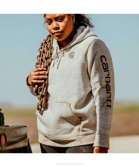 trenirka srednje težine opuštenog kroja s grafičkim rukavima s logotipom žene Carhartt pepeljasta ruža 8PP4211