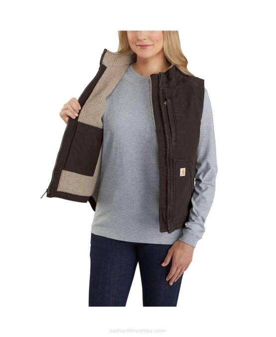 opuštenog kroja isprani prsluk s lažnim ovratnikom podstavljen od šerpe žene Carhartt carhartt smeđa 8PP4222